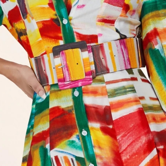 ABSTRACT BUTTON DOWN SHIRT DRESS WITH BELT - Picture 4 of 6